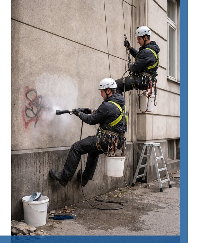 Удаление граффити с фасада в Костомукше от 4591 р. | ВЫСОТНИК-Ктм