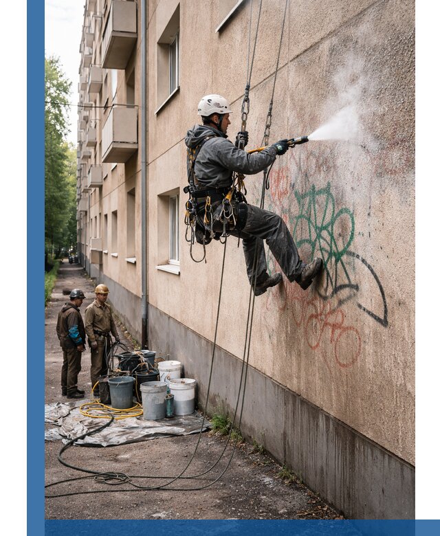 Удаление граффити с фасада в Костомукше без следов и повреждений