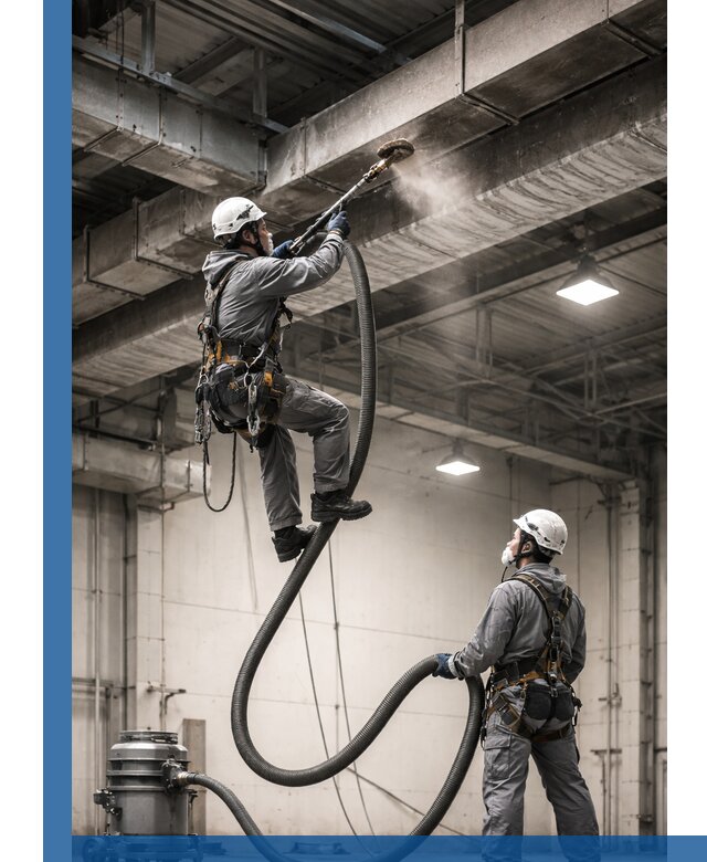 Обеспыливание потолочных конструкций в Костомукше промышленным альпинизмом