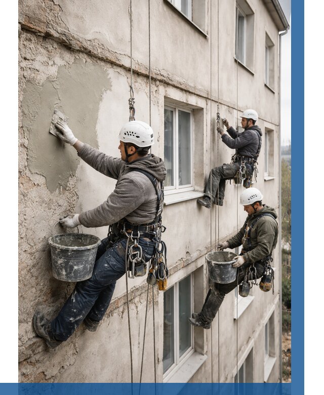 Ремонт штукатурного фасада в Костомукше от 765 р. под ключ | ВЫСОТНИК-Ктм