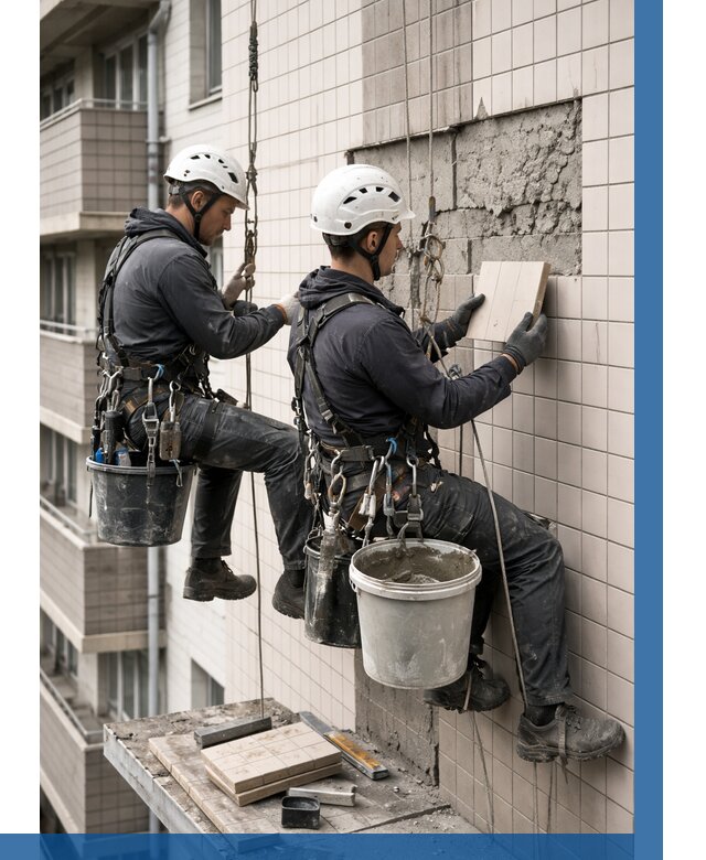 Ремонт облицовки фасада плиткой в Костомукше от 1836 р. | ВЫСОТНИК-Ктм