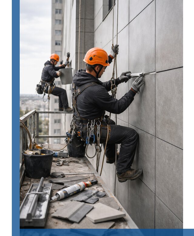 Профессиональный ремонт фасада из керамогранита в Костомукше