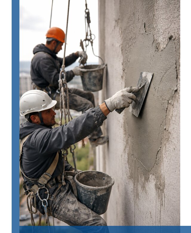 Штукатурка фасада на высоте в Костомукше профессиональные работы