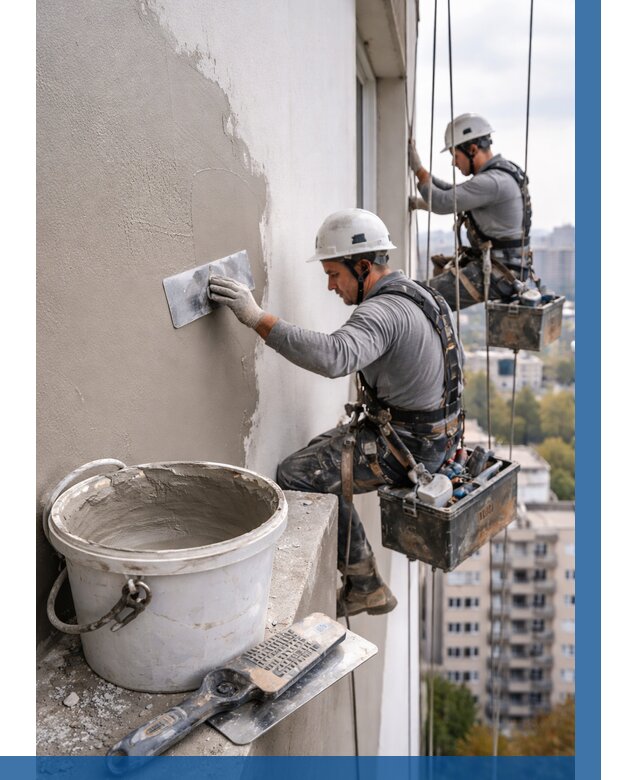 Шпаклевка фасада на высоте в Костомукше от 714 р. | ВЫСОТНИК-Ктм