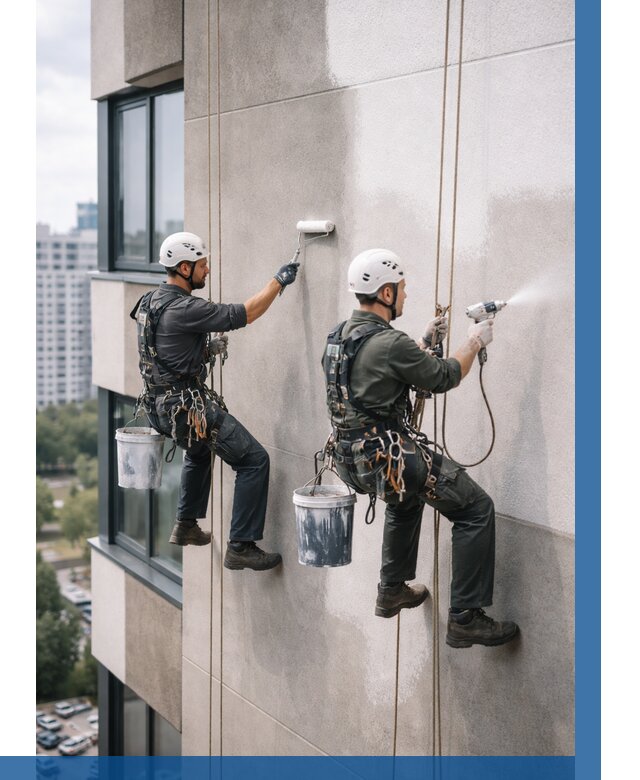 Покраска фасада альпинистами в Костомукше от 306 р. | ВЫСОТНИК-Ктм