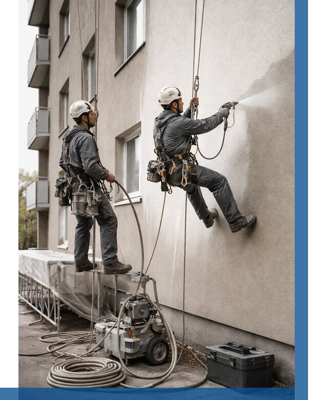 Безвоздушная покраска фасада в Костомукше от 224 р/м² | ВЫСОТНИК-Ктм