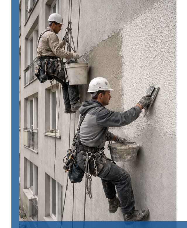 Нанесение декоративной штукатурки короед на фасад в Костомукше