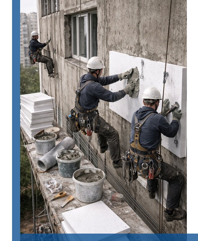 Утепление фасада пенополистиролом в Костомукше под ключ