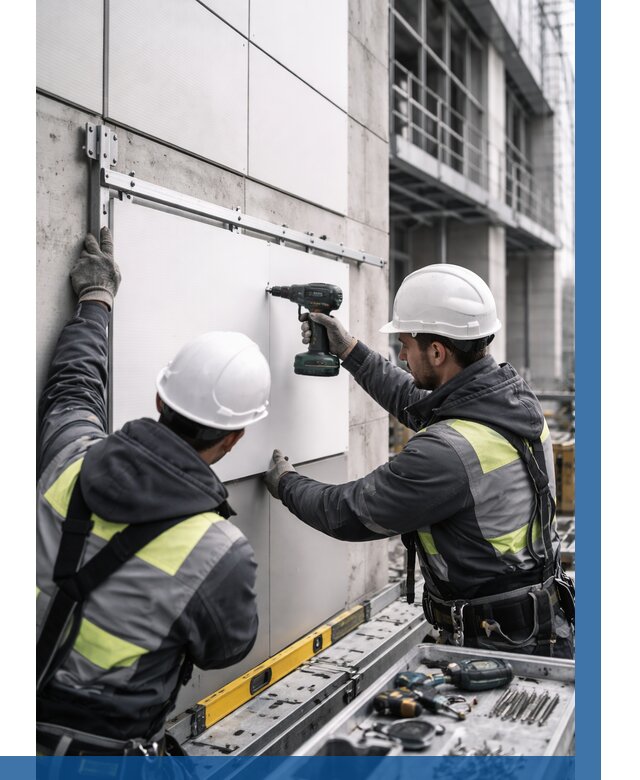 Монтаж композитных панелей фасада в Костомукше от 2551 р. | ВЫСОТНИК-Ктм