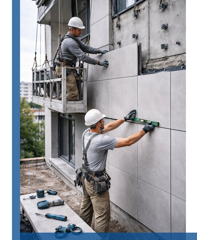 Монтаж керамогранита на фасад в Костомукше под ключ с гарантией качества