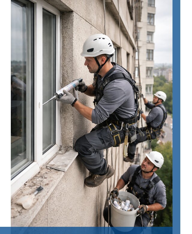 Герметизация оконных швов снаружи в Костомукше от 1530 р. | ВЫСОТНИК-Ктм