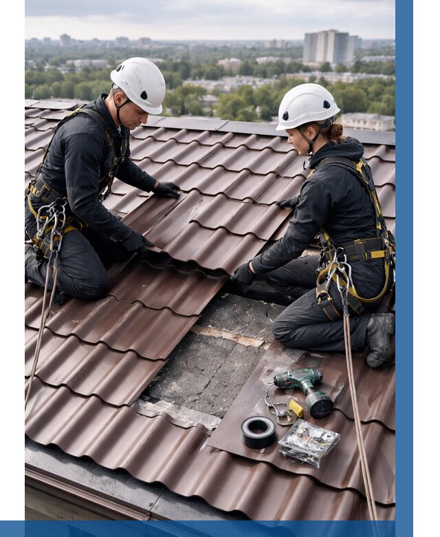 Ремонт металлочерепицы на крыше в Костомукше от 918 р. | ВЫСОТНИК-Ктм