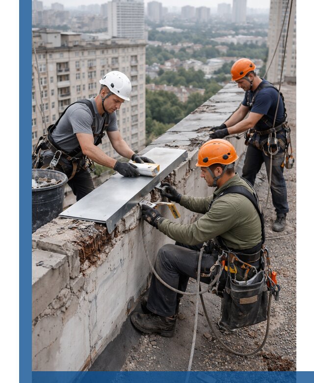 Ремонт парапета на кровле в Костомукше, высотные работы с гарантией