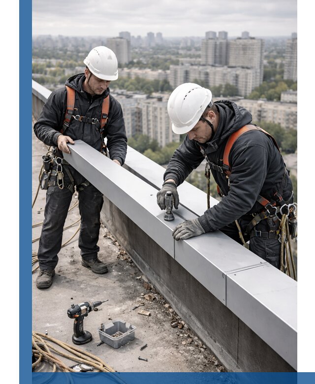 Монтаж парапетных крышек и ограждений кровли в Костомукше