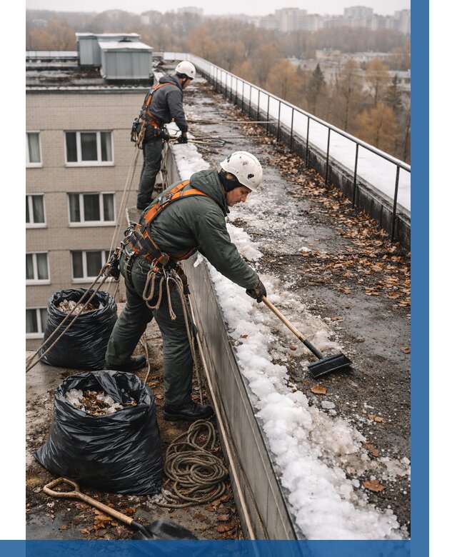 Очистка кровли по периметру в Костомукше от 561 р. | ВЫСОТНИК-Ктм