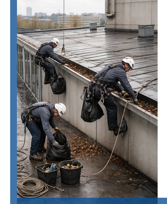 Очистка кровли по периметру в Костомукше силами промышленных альпинистов