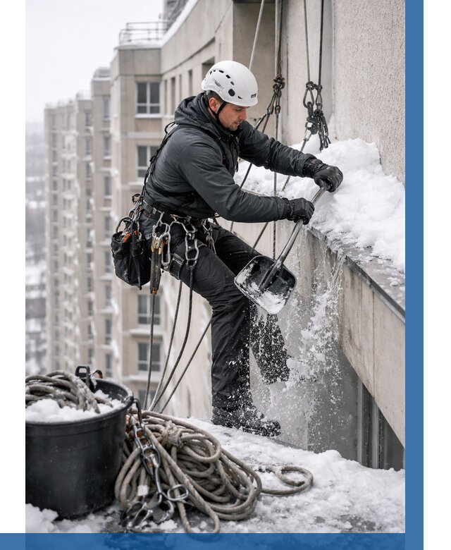 Очистка карнизов от снега в Костомукше от 306 р. | ВЫСОТНИК-Ктм