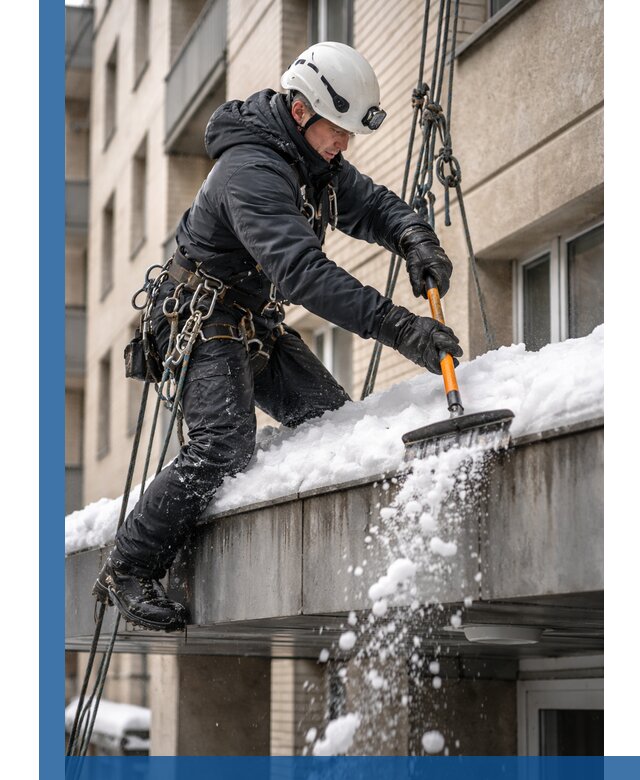 Очистка козырьков от снега в Костомукше круглогодично безопасно