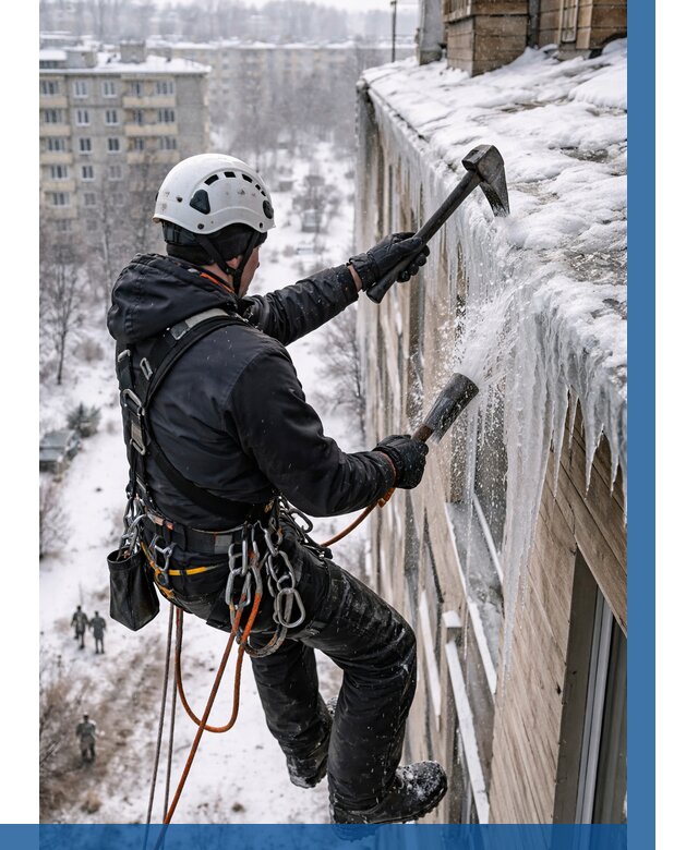 Сбивание сосулек с крыши в Костомукше по цене от 4591 р. | ВЫСОТНИК-Ктм