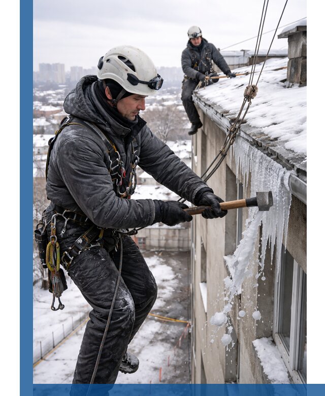 Сбивание и удаление сосулек с крыши в Костомукше безопасно