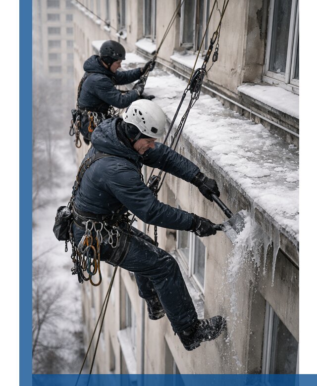 Удаление наледи и сосулек с карнизов в Костомукше профессионально