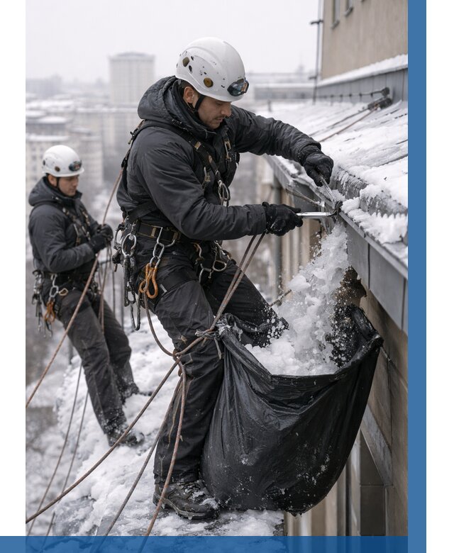 Аварийная очистка крыши в Костомукше под ключ от 306 р. | ВЫСОТНИК-Ктм