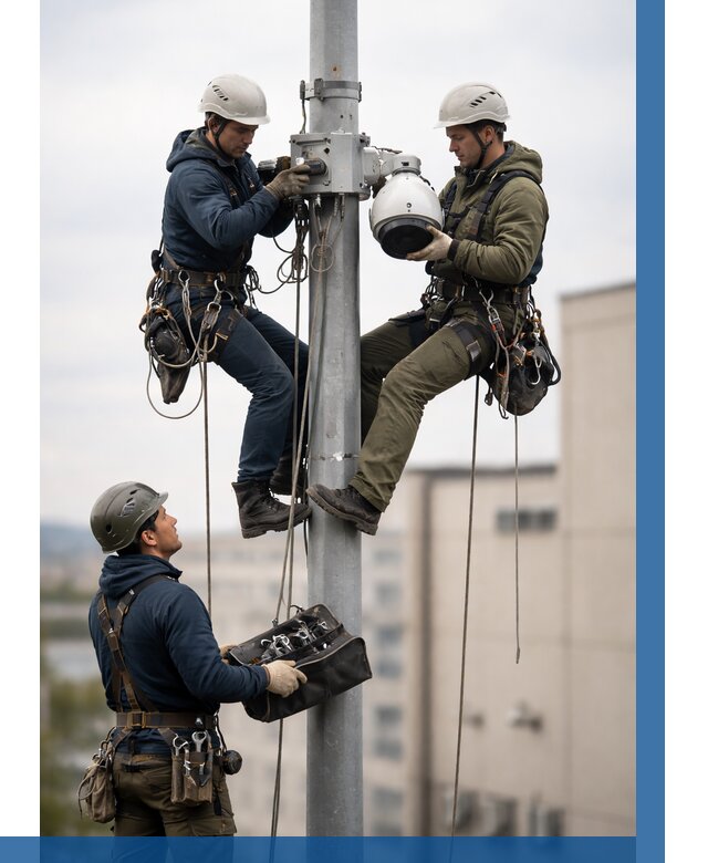 Установка видеокамер на мачте в Костомукше от 8672 р. | ВЫСОТНИК-Ктм