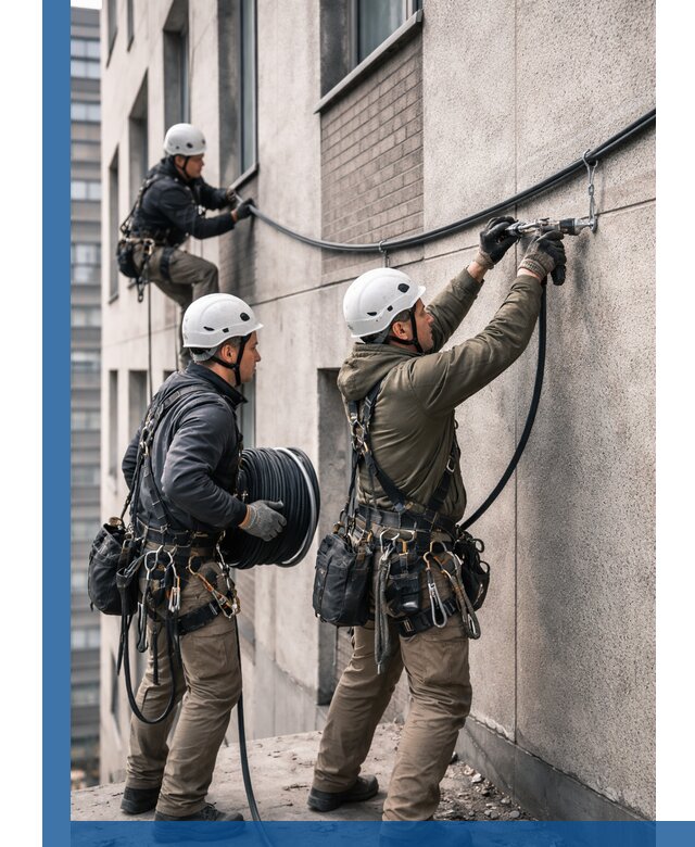 Прокладка кабеля по фасаду в Костомукше, профессиональный монтаж