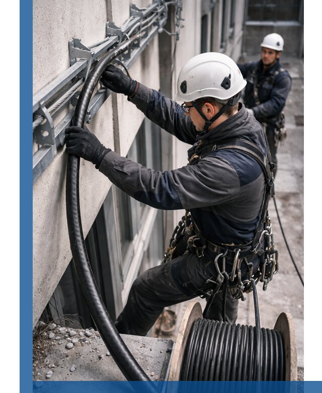 Протяжка кабеля питания на высоте в Костомукше с гарантией безопасности и качества