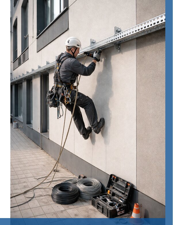 Монтаж кабельных лотков на фасаде в Костомукше от 1224 р. | ВЫСОТНИК-Ктм