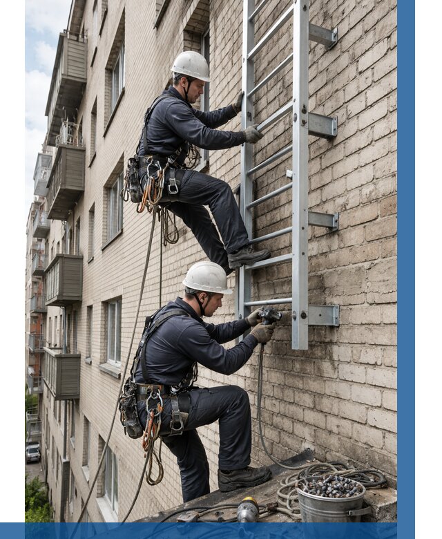 Монтаж пожарной лестницы в Костомукше от 25505 р заказать у ВЫСОТНИК-Ктм