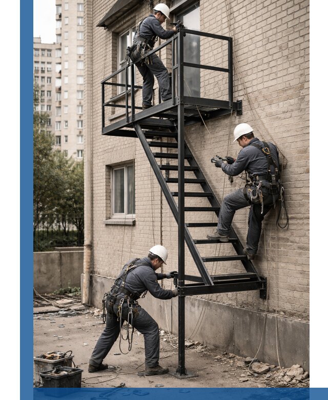 Монтаж пожарной лестницы в Костомукше, установка и крепление