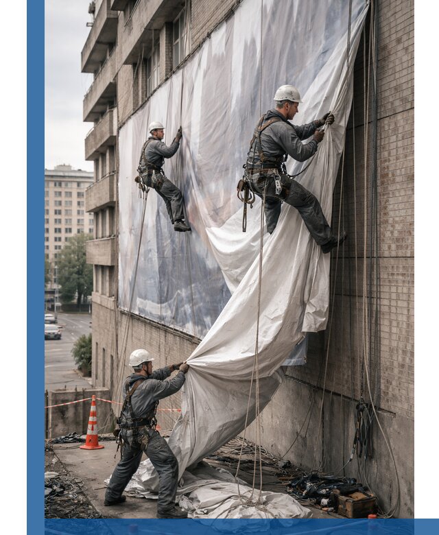 Демонтаж баннеров с фасада в Костомукше оперативно и безопасно