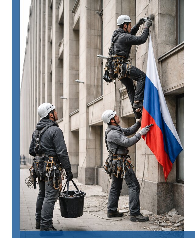 Профессиональная установка флагов на фасаде в Костомукше