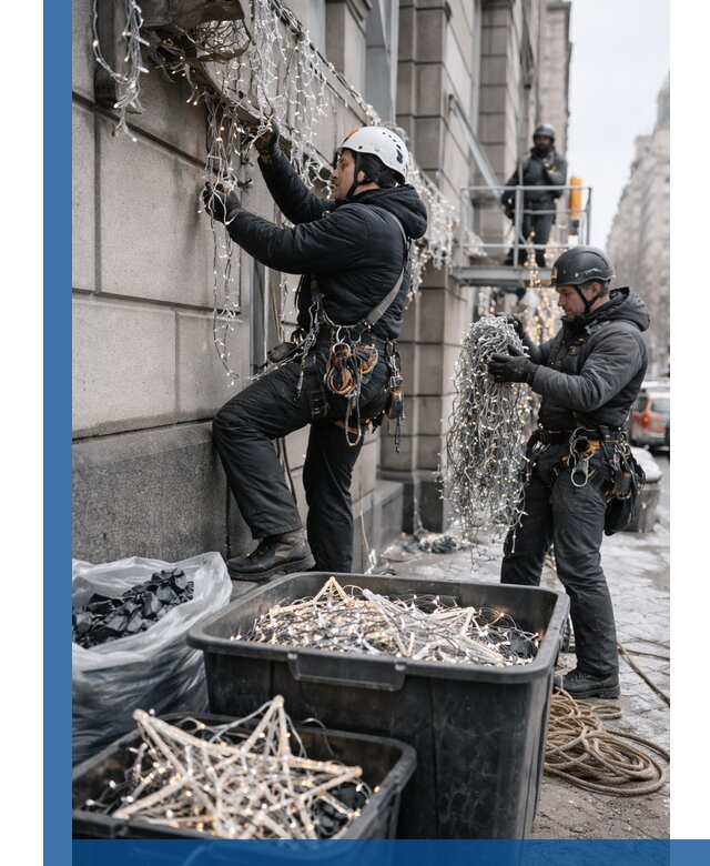 Демонтаж новогоднего оформления и гирлянд в Костомукше