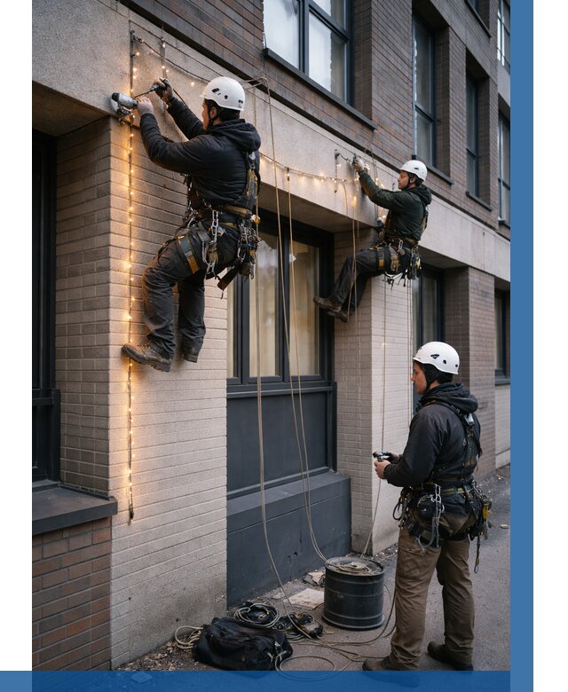 Монтаж гирлянд на фасаде в Костомукше от 3571 р. | ВЫСОТНИК-Ктм