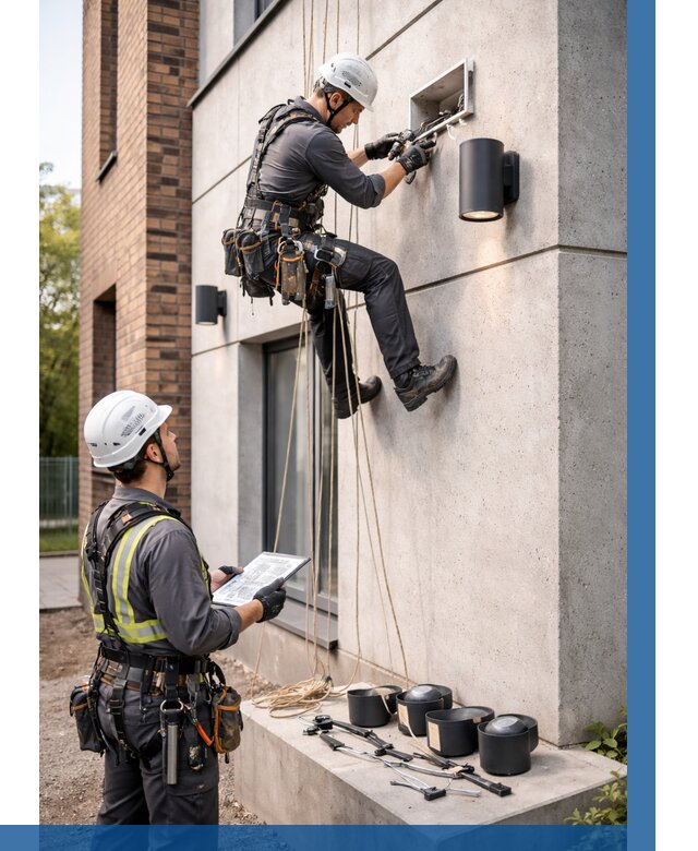 Монтаж фасадного освещения в Костомукше от 2551 р. | ВЫСОТНИК-Ктм