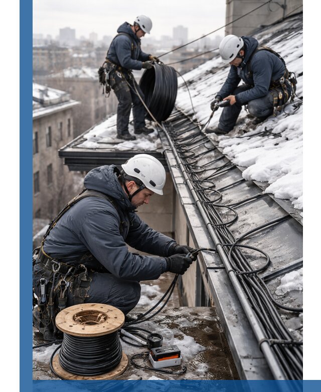 Монтаж греющего кабеля на кровле в Костомукше под ключ