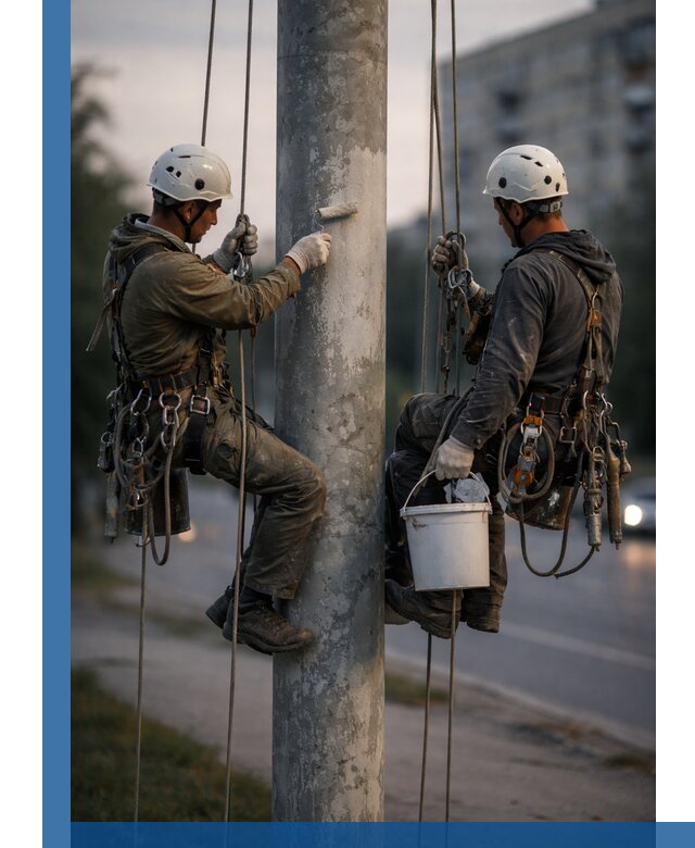 Покраска опор освещения и антикоррозийная защита в Костомукше