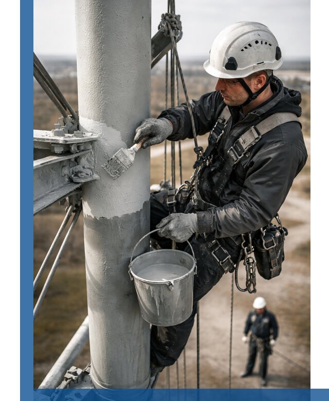 Покраска мачт связи в Костомукше промышленными альпинистами