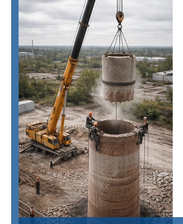 Демонтаж дымовой трубы в Костомукше с гарантиями безопасности