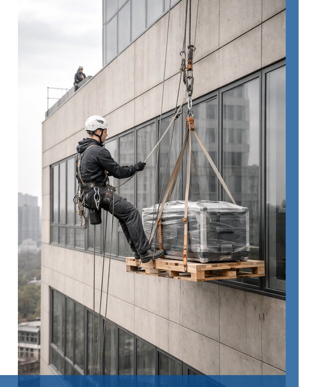 Спуск груза по фасаду в Костомукше от 3571 р. | ВЫСОТНИК-Ктм