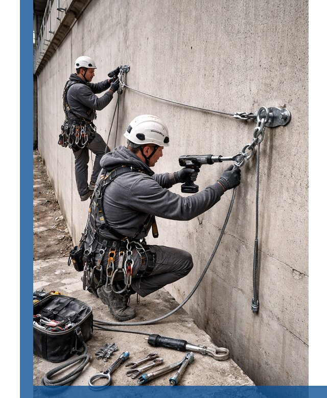 Монтаж анкерных линий высотной безопасности в Костомукше