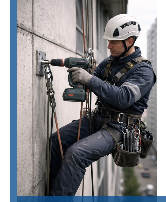 Установка анкерных точек для высотных работ в Костомукше