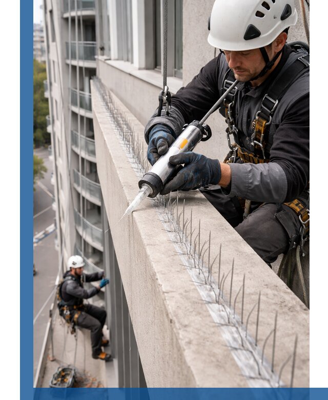 Установка шипов от птиц на фасадах и кровлях в Костомукше